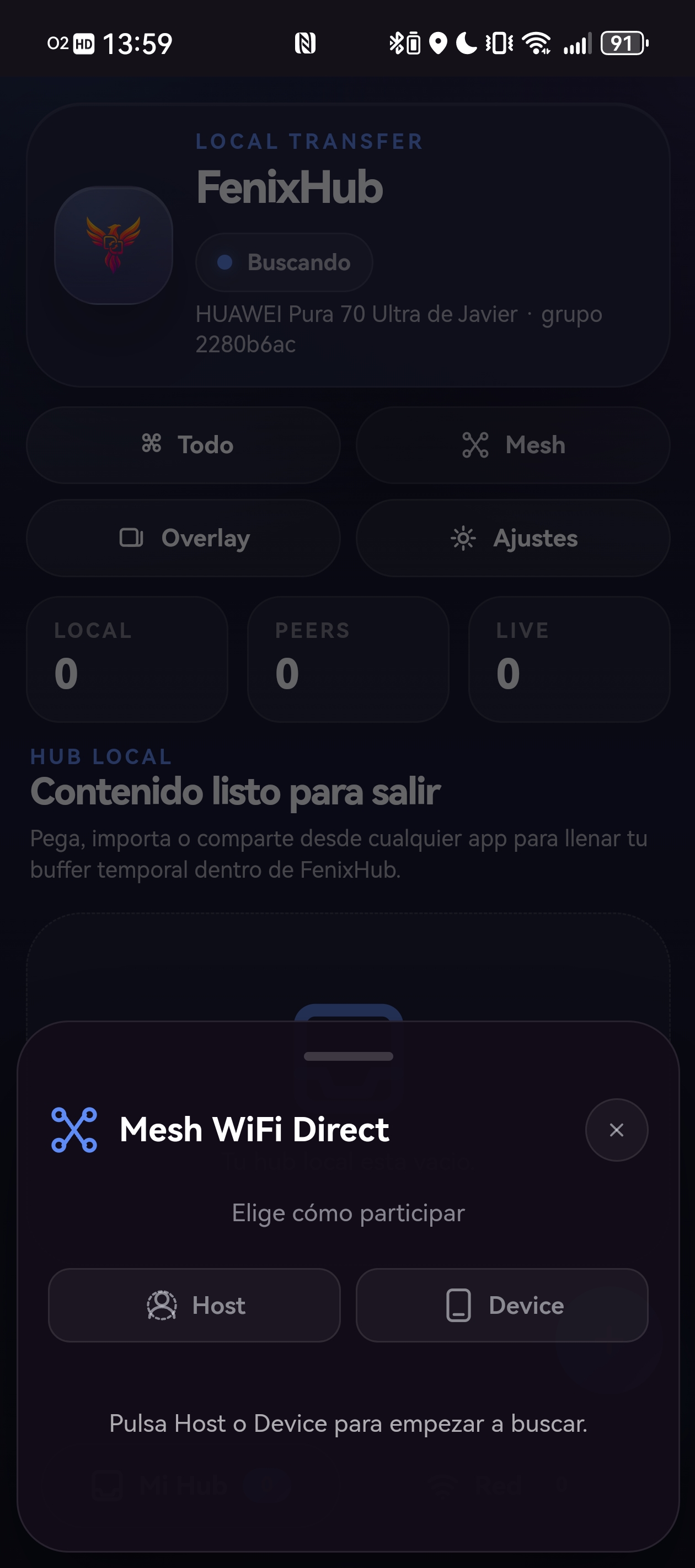 Selector de modo Mesh WiFi Direct en Android