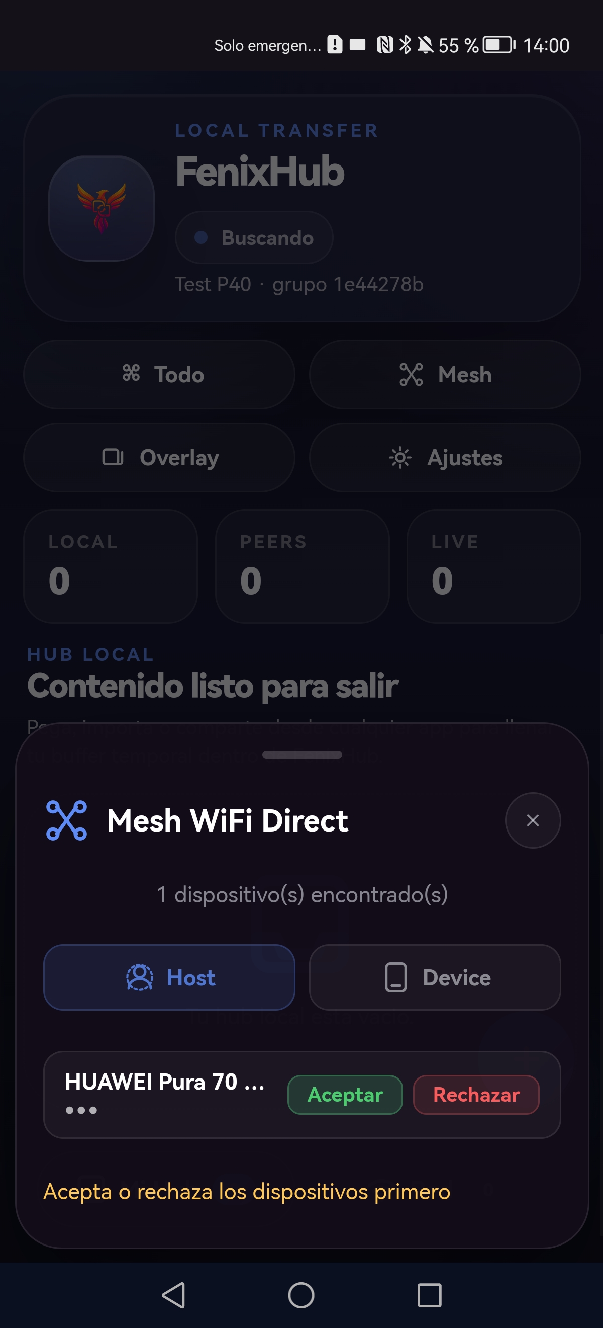 Modo Host aceptando un nuevo dispositivo en la mesh
