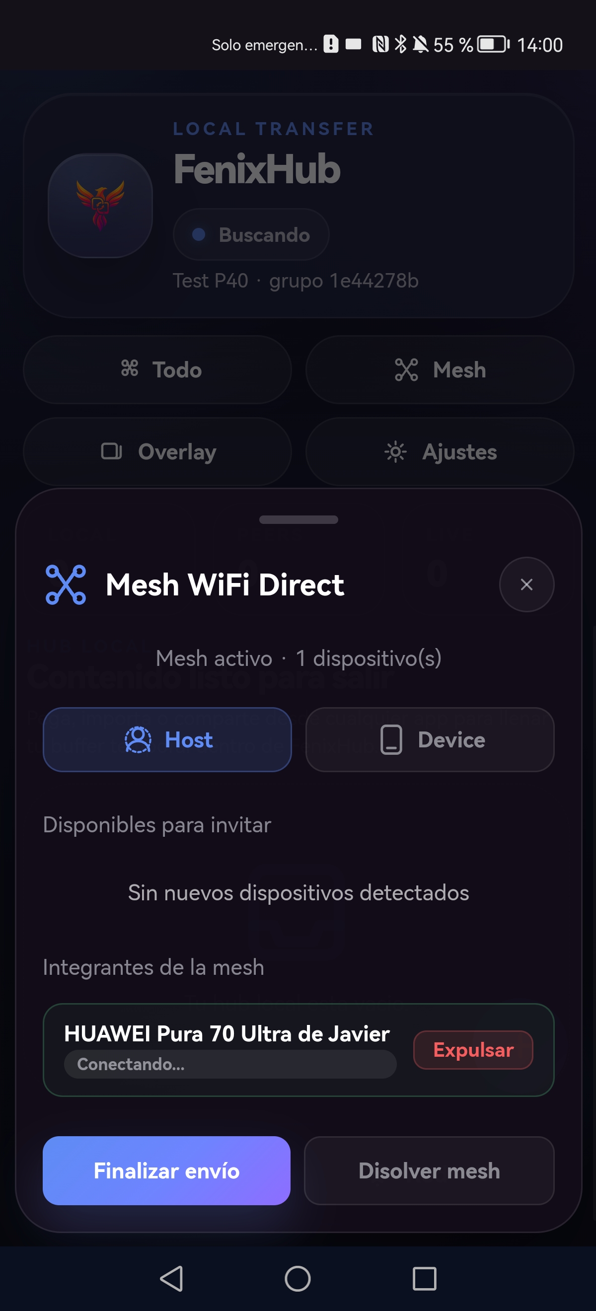 Modo Host con la mesh activa en Android