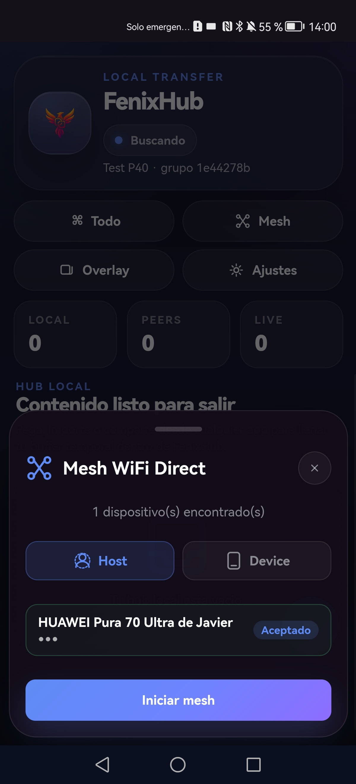 Solicitud de conexión pendiente en el panel del Host
