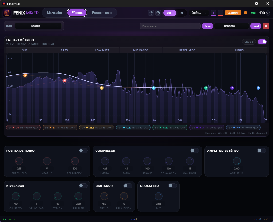 FenixMixer - EQ con analizador FFT en tiempo real